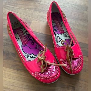 COACH Poppy cherry neon pink sequins loafers